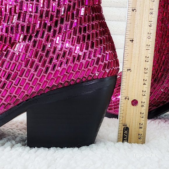 Mirage Fuchsia Pink Rhinestone Pull On Western Cowgirl Knee Boots - Picture 12 of 17